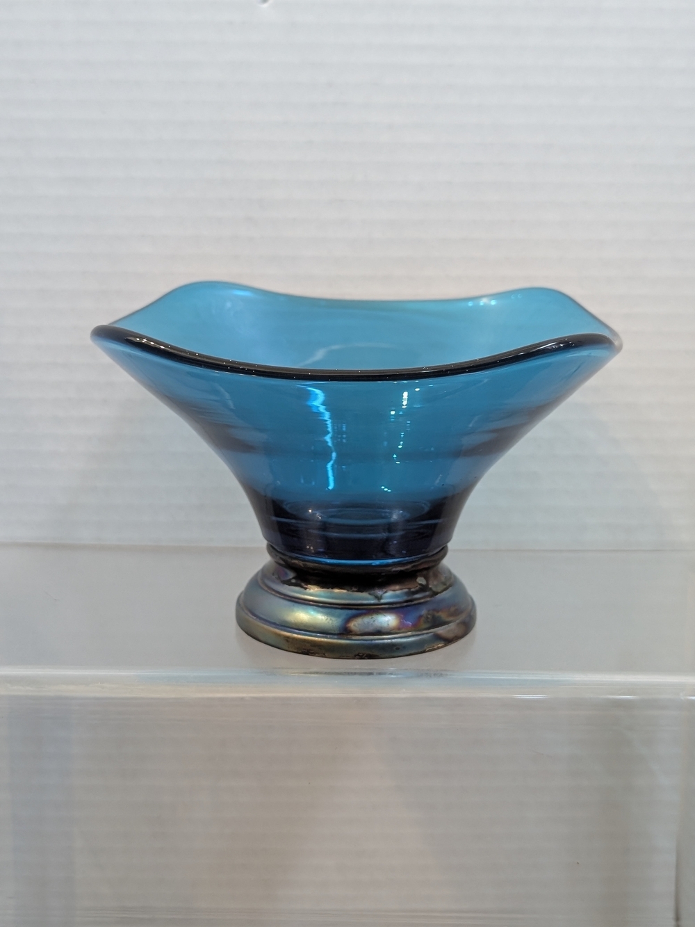 Handblown Blue Glass Decorative Bowl - Brand Not Visible